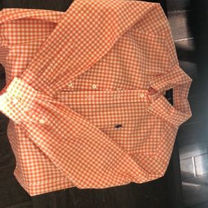 Boys button downorange & white long sleeve shirt